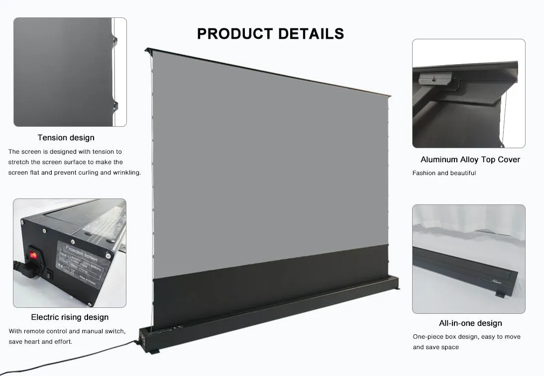100"-120" Electric Floor Rising Tension Indoor Screen w/ Smart Voice Control