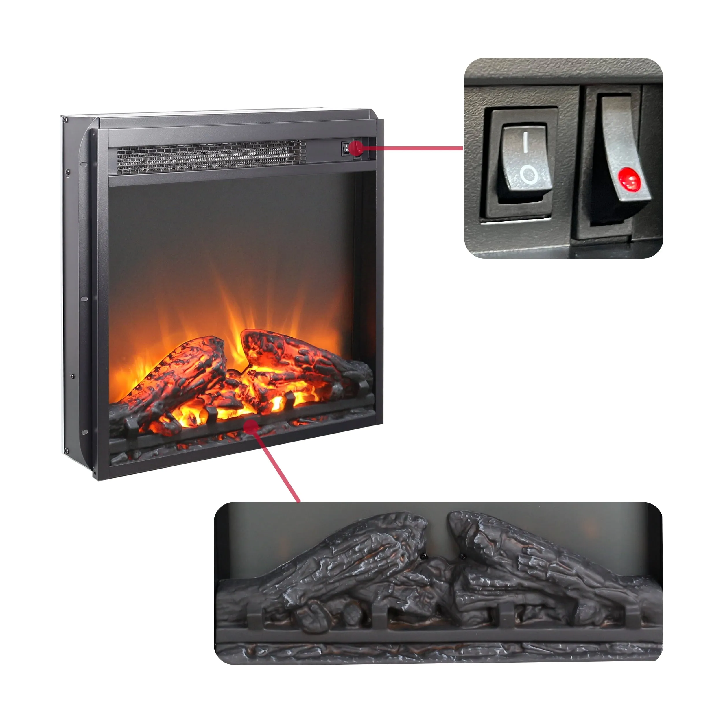 18'in-Wall Recessed Electric Fireplace Insert,Portable 4-Level Flame Adjustable Indoor Space Heater with Overheating Safe Protection ,Freestanding Fireplace Heater with Remote Control for Home Offic