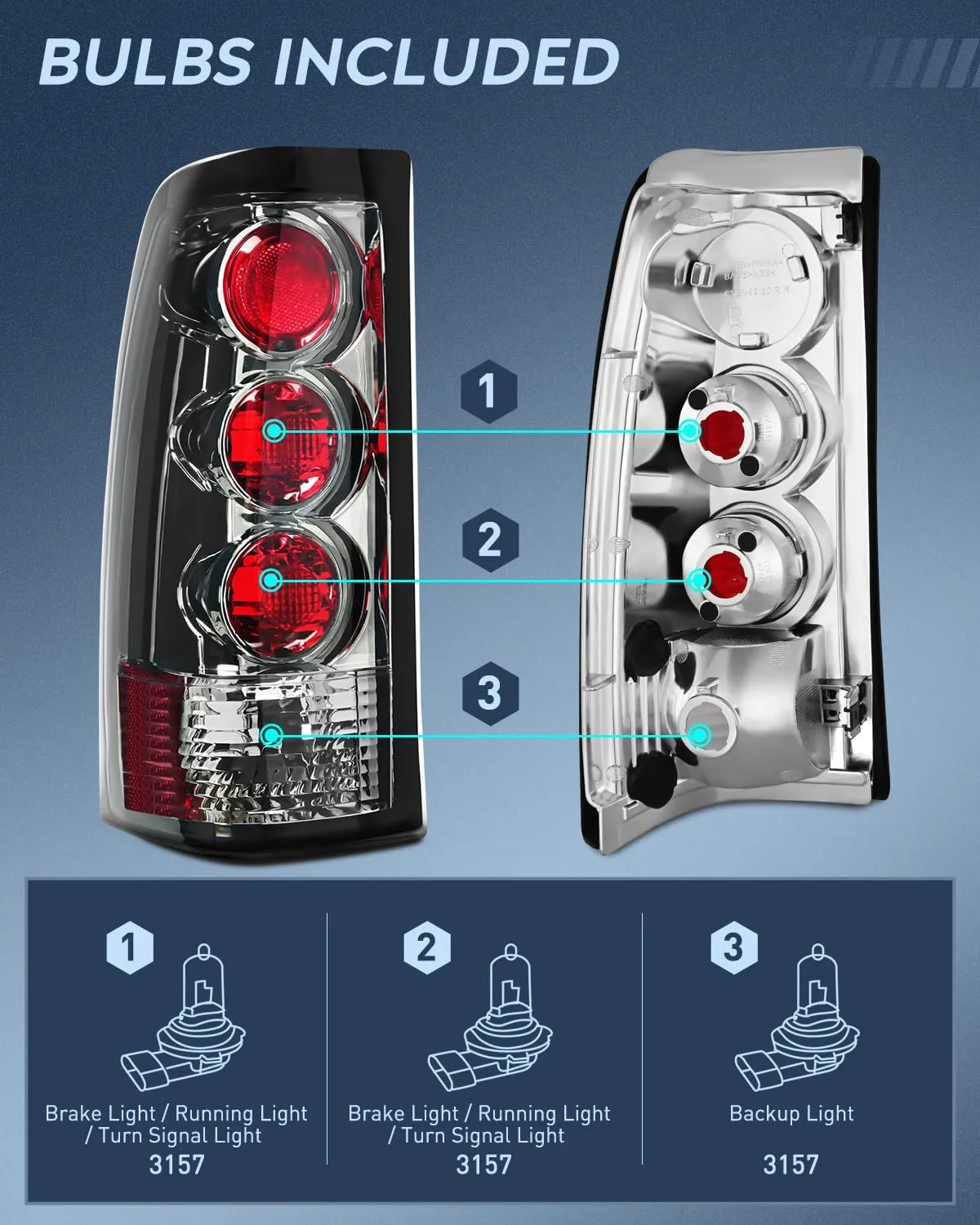 1999-2006 GMC Sierra 1999-2002 Chevy Silverado Tail light Assembly Rear Lamp Smoke Housing Rear Lamp Replacement Only Fits Fleetside Models Driver Passenger Side