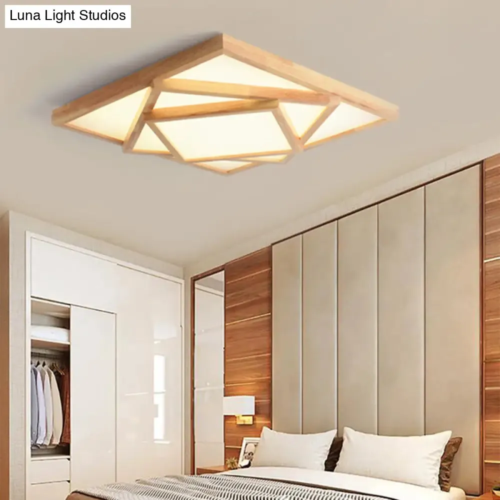 19"/25"/31.5" Wide Minimalist Wood Beige LED Ceiling Light in White/Warm/Natural Light - Flush Mount Lamp