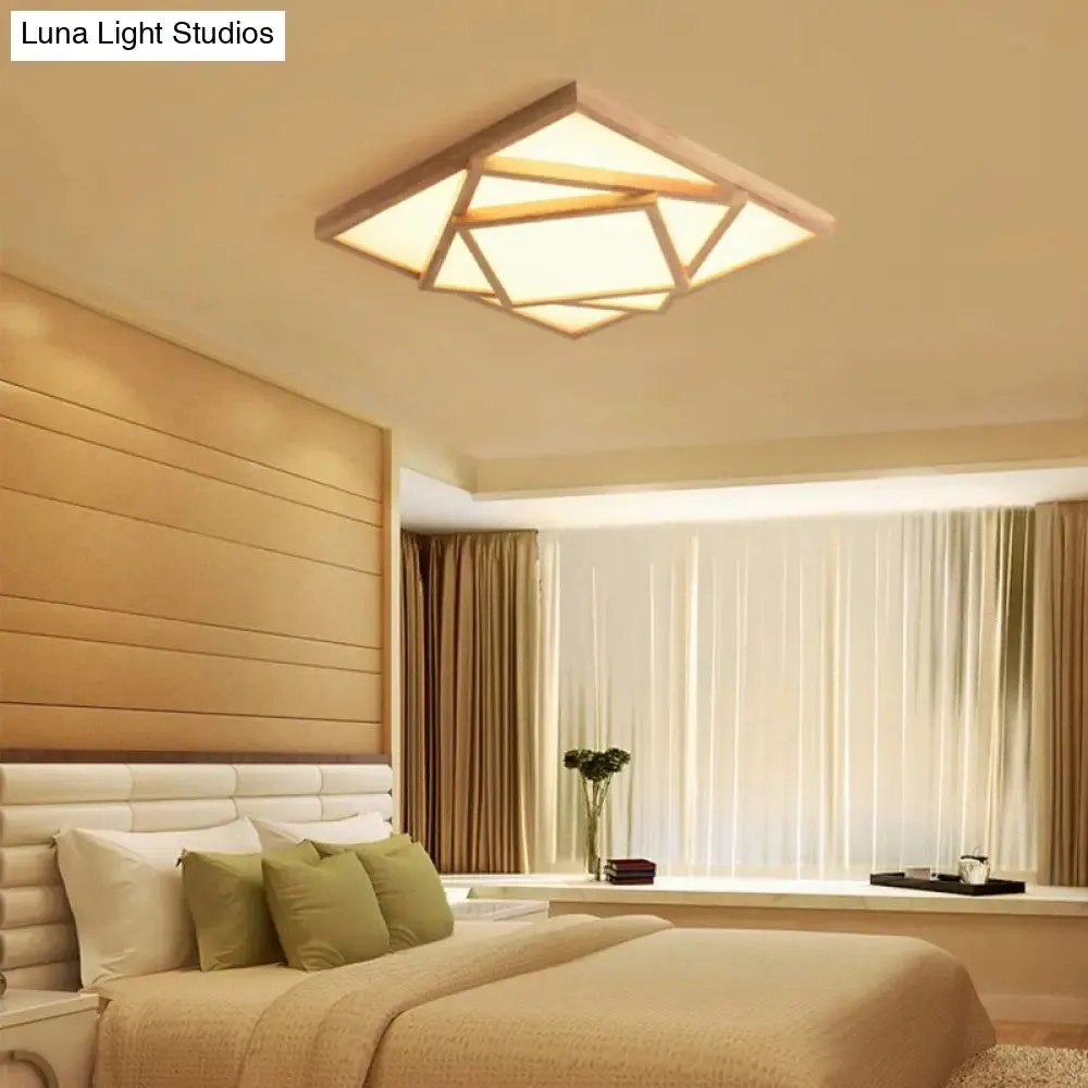19"/25"/31.5" Wide Minimalist Wood Beige LED Ceiling Light in White/Warm/Natural Light - Flush Mount Lamp