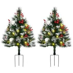 2-Pack 2.5ft Pre-Lit Outdoor Christmas Trees with LED Lights & Decorations