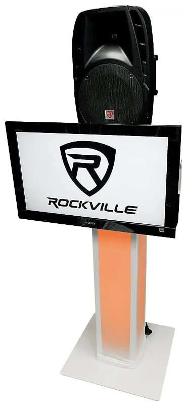 (2) Rockville RTP33-TV White/Black Totem DJ Speaker/Lighting Stands with TV Mount (2) RTP33-TV (2) BLACK TOTEM PLATES