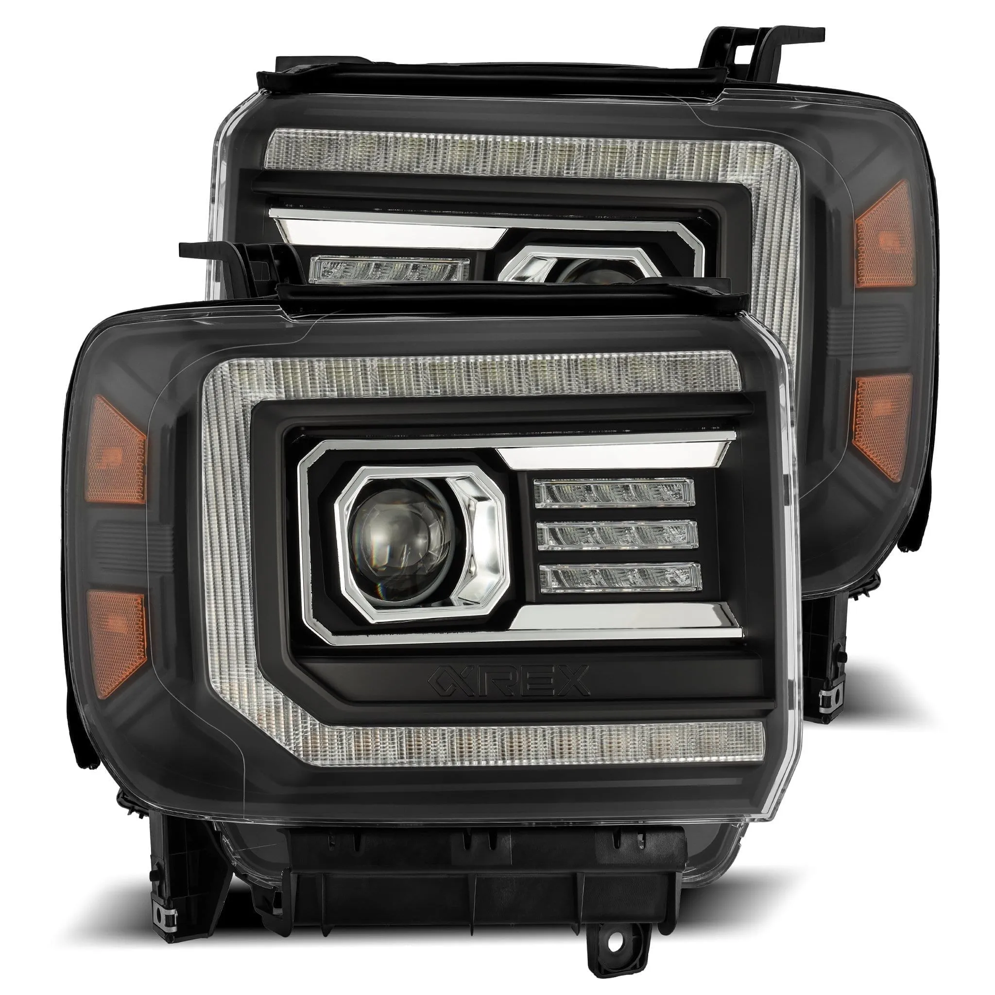 2014- 2018 GMC Sierra Projector Headlights Plank Style Design Black w/ Activation Light / Sequential Signal and DRL. Alpha Rex 880613