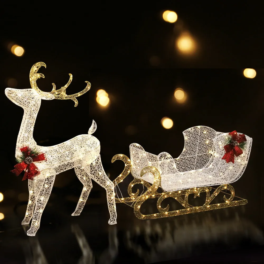 215 LED Christmas Lights Reindeer Sleigh Decorations