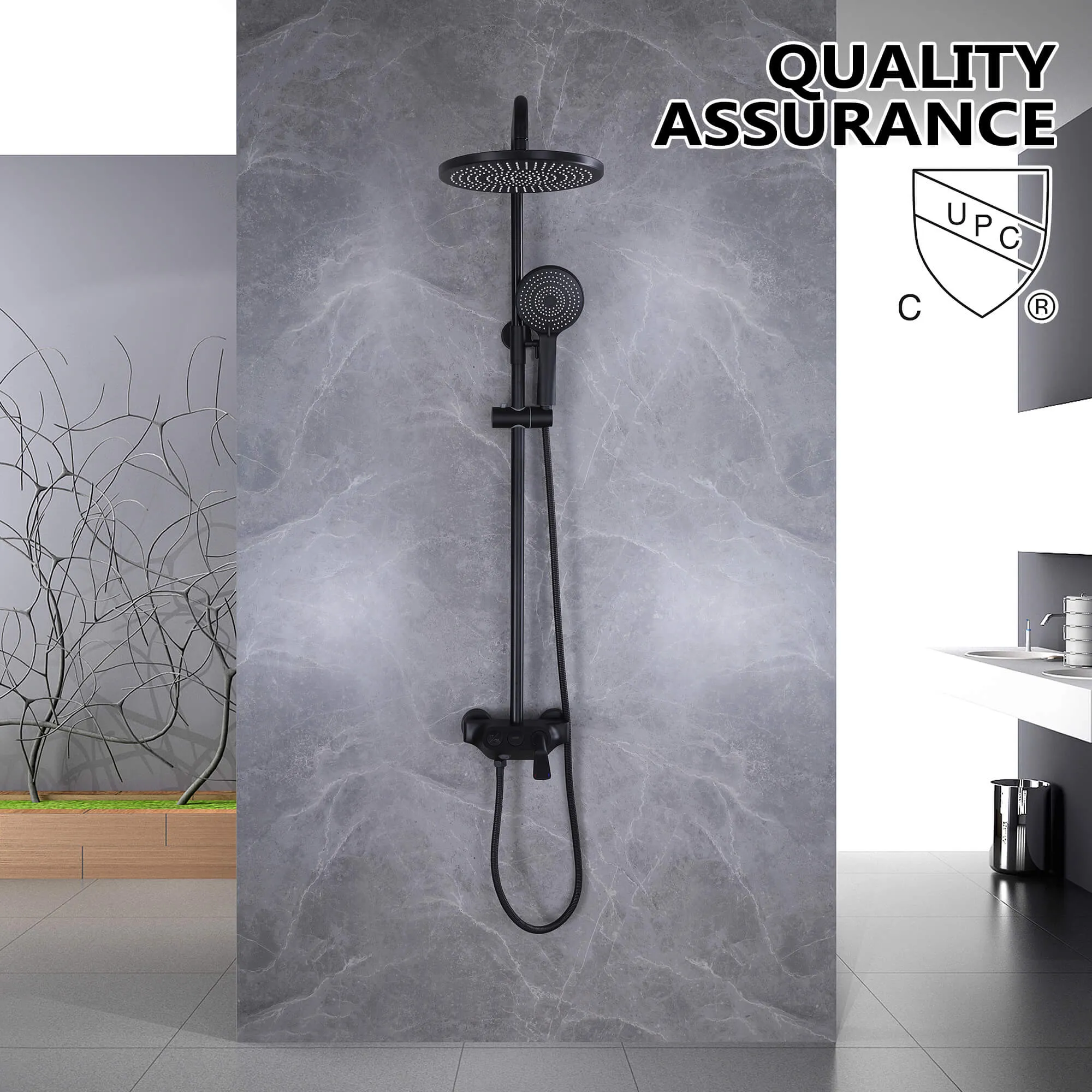 3-Function Shower Faucet Brass Exposed Shower System Matte Black RB1041