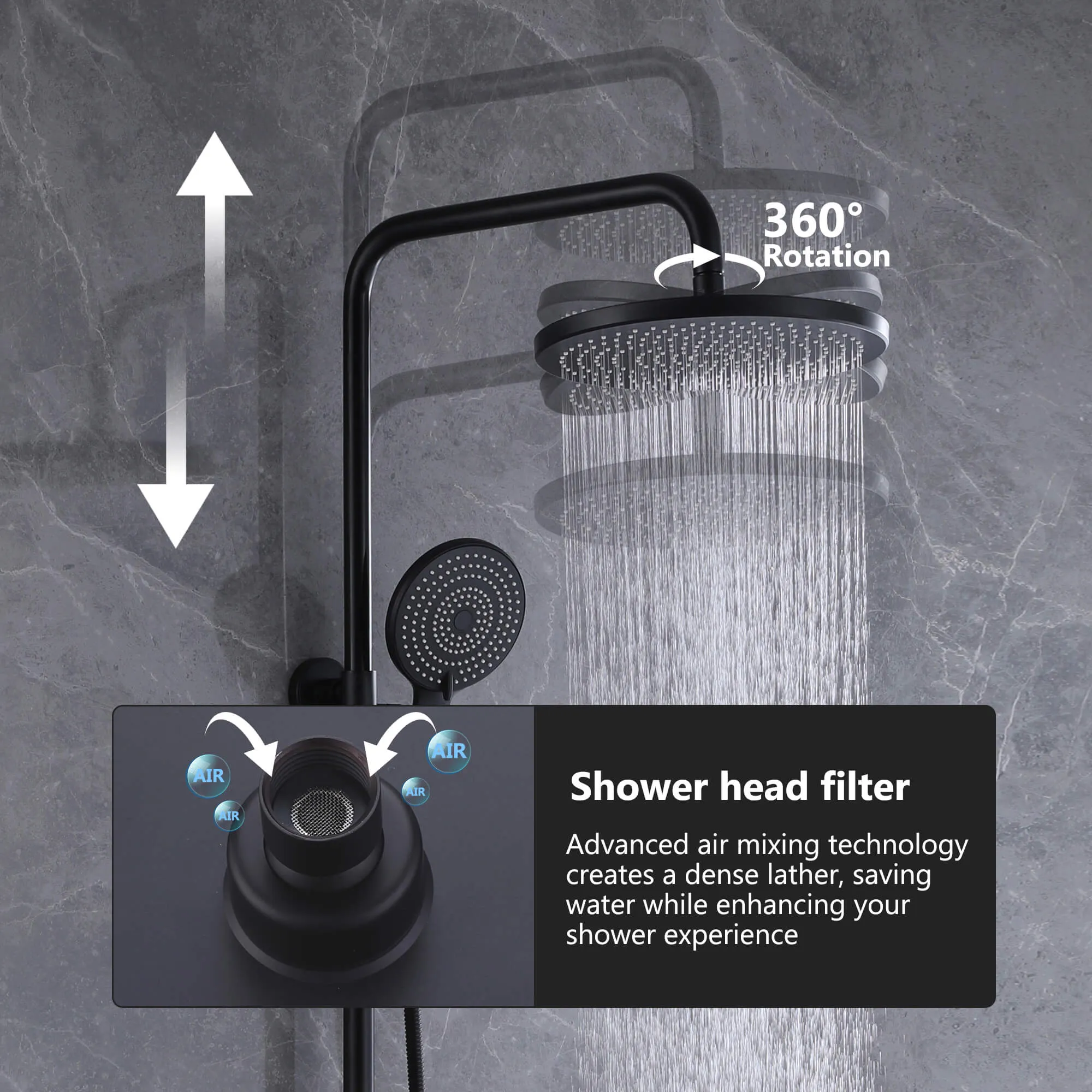 3-Function Shower Faucet Brass Exposed Shower System Matte Black RB1041