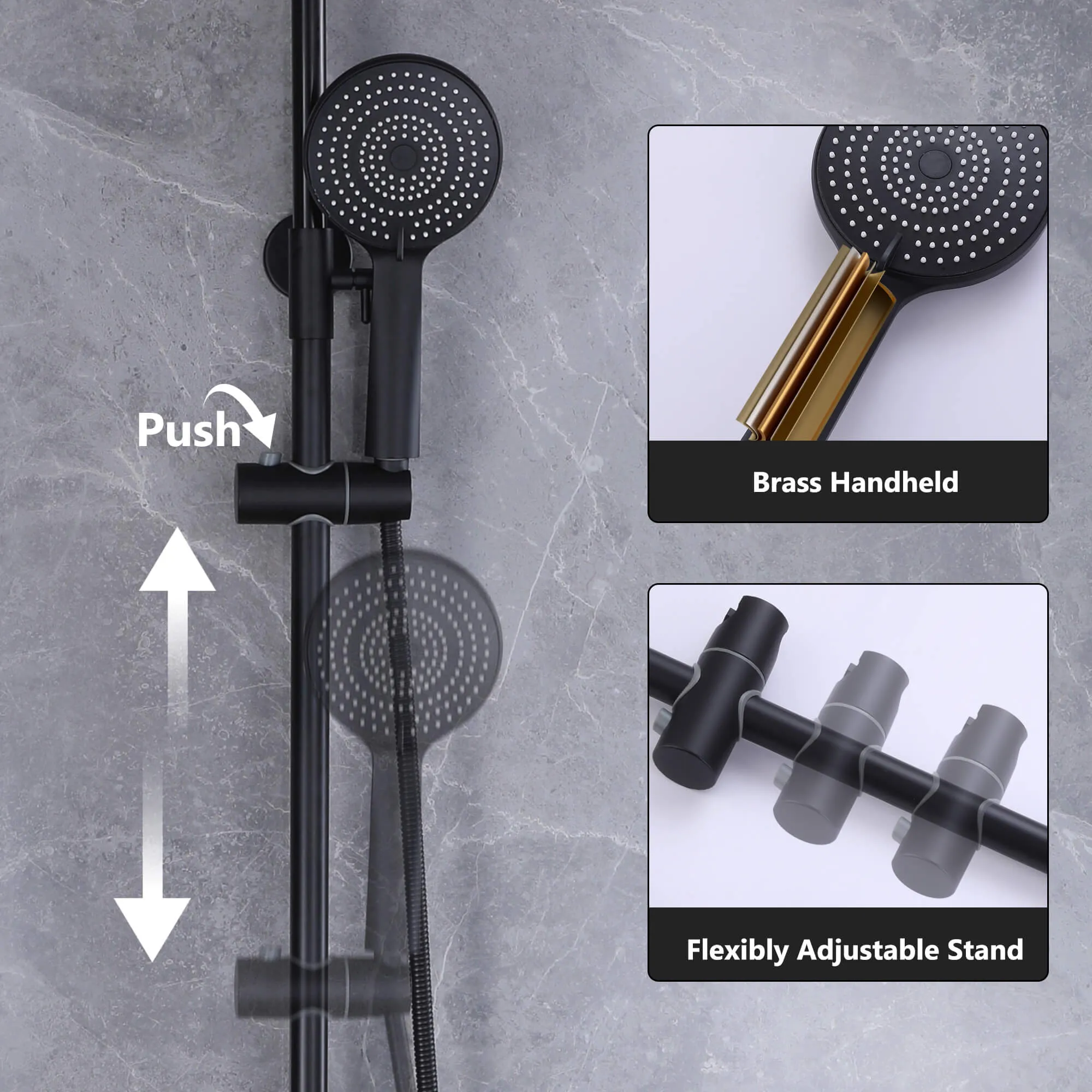 3-Function Shower Faucet Brass Exposed Shower System Matte Black RB1041