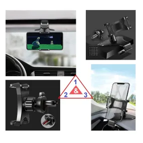 3 in 1 Car GPS Smartphone Holder: Dashboard / Visor Clamp   AC Grid Clip for Intex Aqua Strong 5.1  - Black