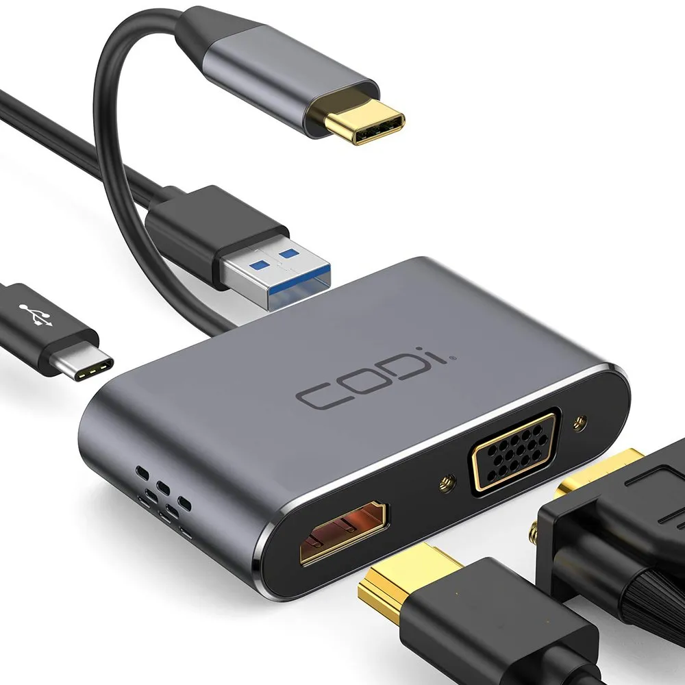 4-In-1 USB-C Display Adapter (HDMI, VGA, USB-C PD, USB-A 3.0)