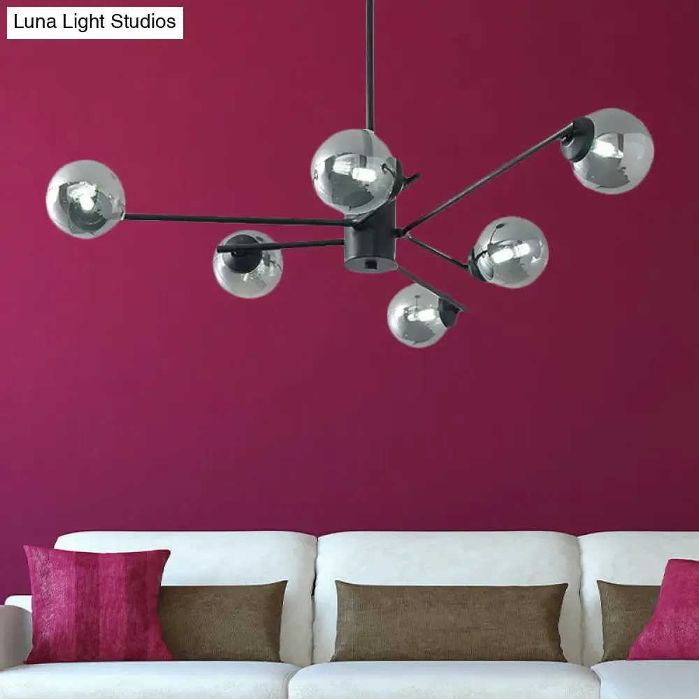 41.5" Wide Black Sputnik Chandelier - Modern Silver Glass Pendant Light