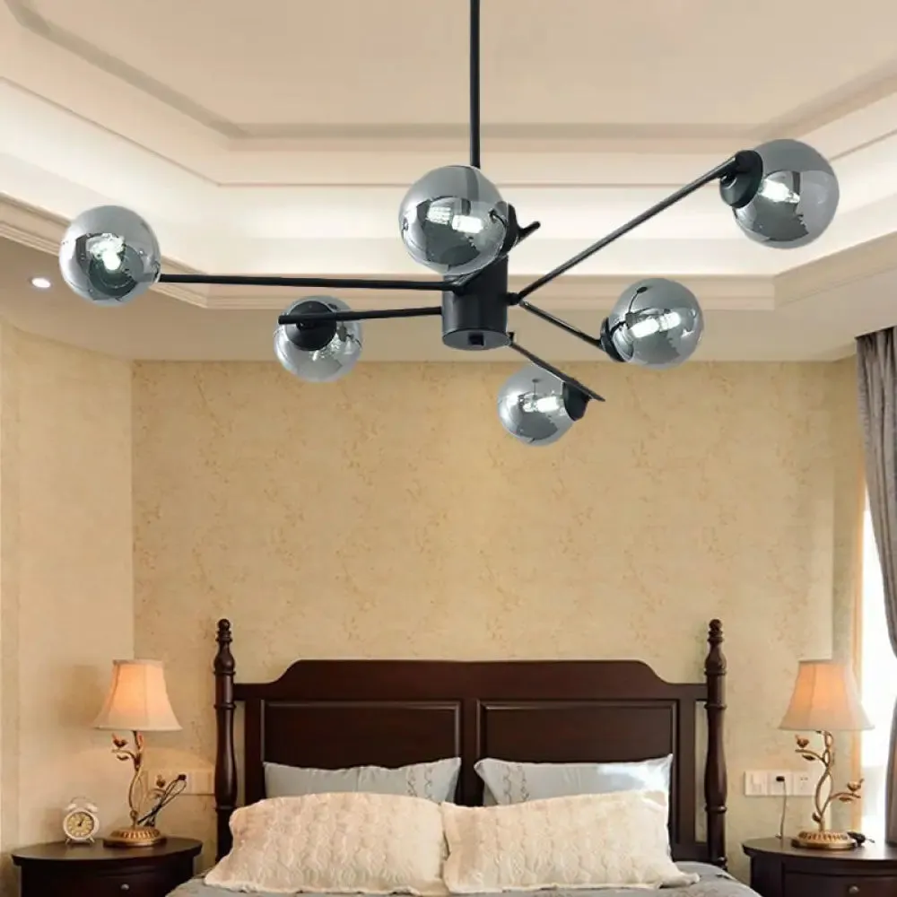 41.5" Wide Black Sputnik Chandelier - Modern Silver Glass Pendant Light