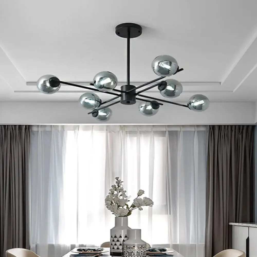 41.5" Wide Black Sputnik Chandelier - Modern Silver Glass Pendant Light