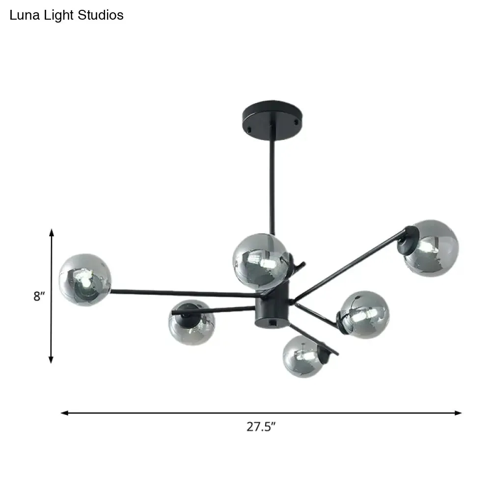 41.5" Wide Black Sputnik Chandelier - Modern Silver Glass Pendant Light