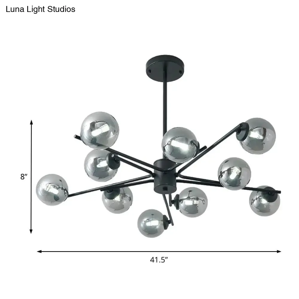 41.5" Wide Black Sputnik Chandelier - Modern Silver Glass Pendant Light