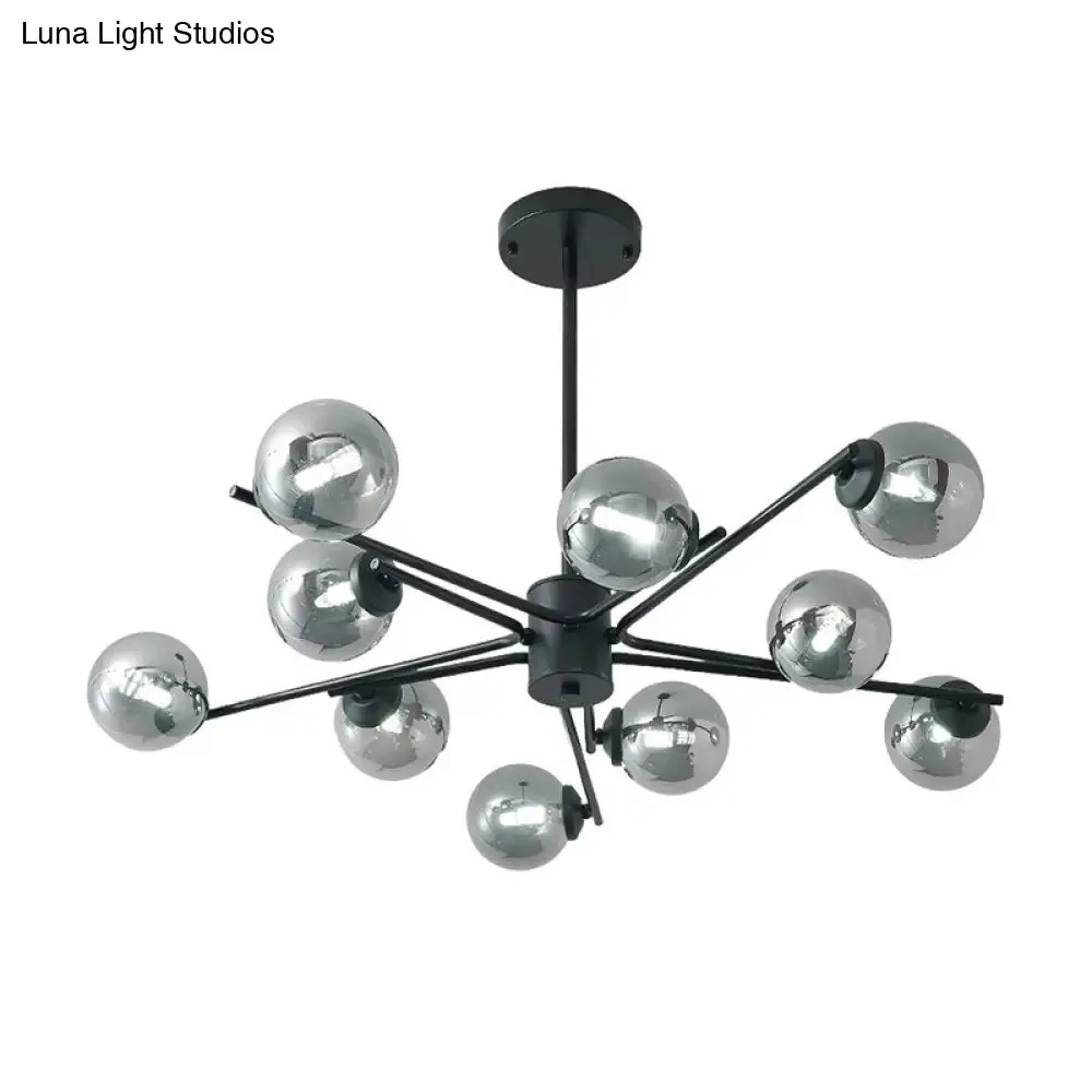 41.5" Wide Black Sputnik Chandelier - Modern Silver Glass Pendant Light