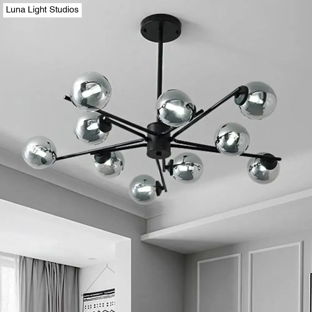41.5" Wide Black Sputnik Chandelier - Modern Silver Glass Pendant Light