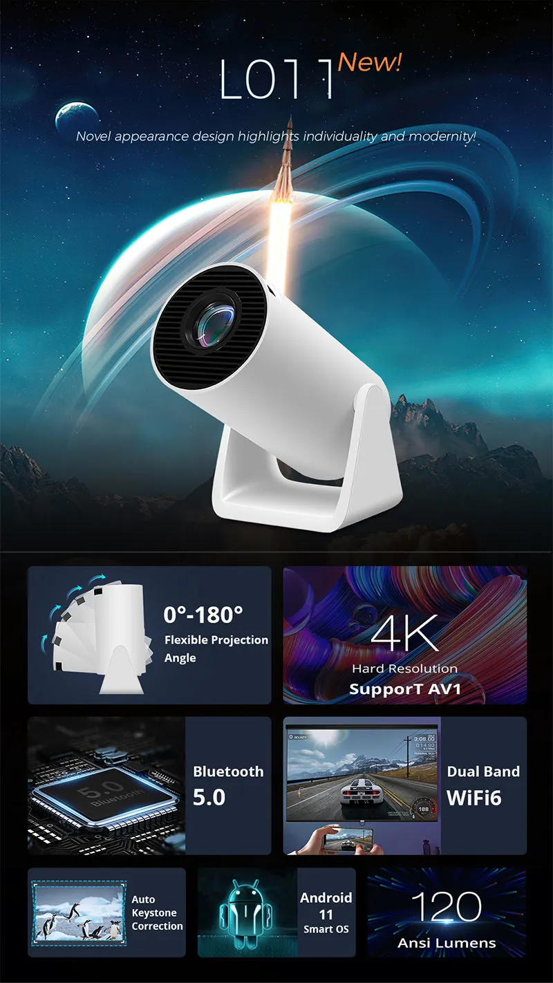 4K Android Projector Bluetooth | 200ANSI Outdoor Projector