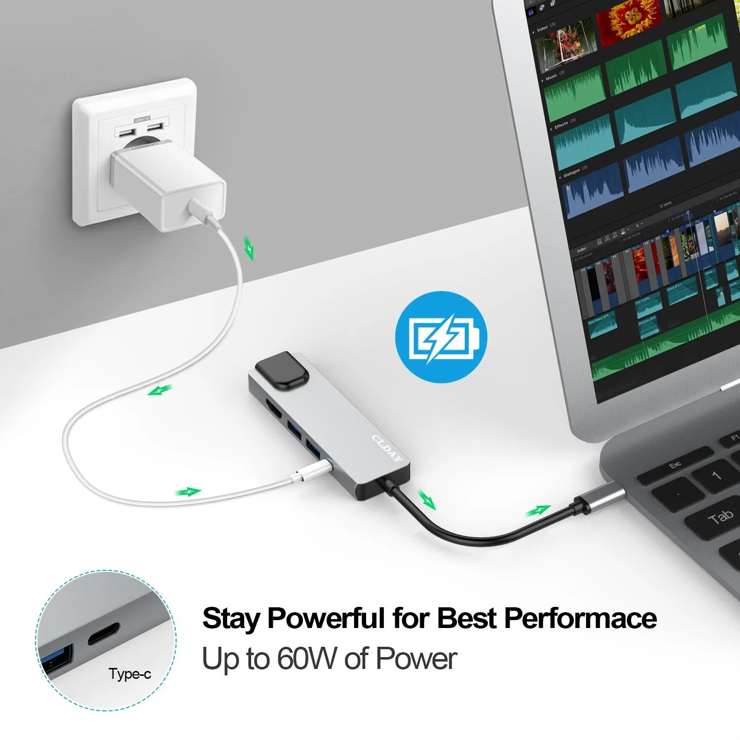 4K HDMI 5-in-1 USB-C Hub with Ethernet & Power Delivery