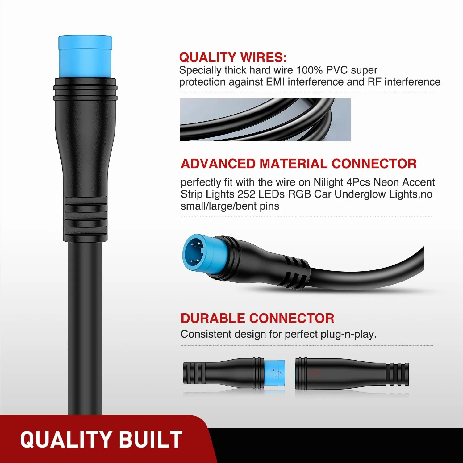 4Pin RGB Underglow Light Extension Wire 2Pcs