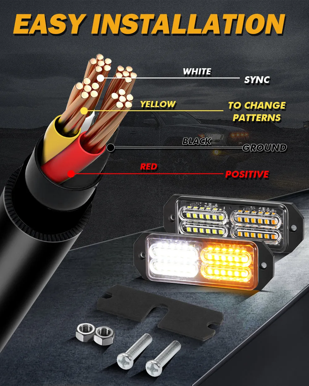 (4PSC/SET) 24LED Emergency Surface Mount Grill Strobe Light for Trucks Vehicles ATV RV Cars Van