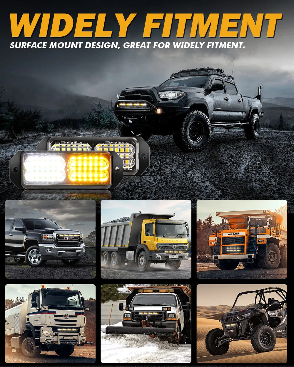 (4PSC/SET) 24LED Emergency Surface Mount Grill Strobe Light for Trucks Vehicles ATV RV Cars Van