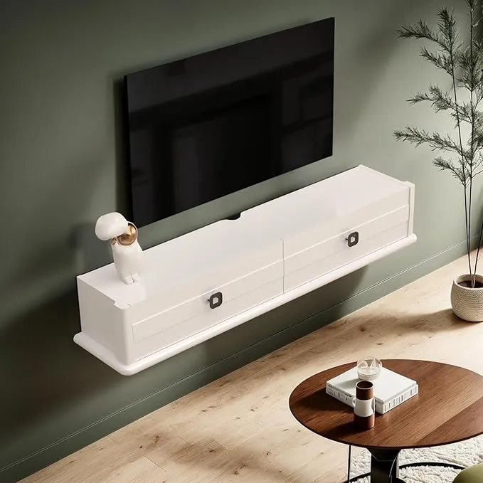 51.18″ Polara Solid Wood TV Stand, High Gloss White