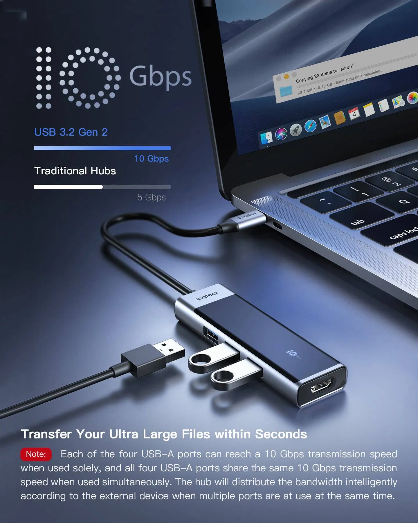 8-in-1 USB 3.2 Gen 2 Hub with Ethernet port & HDMI Ports, HB2023