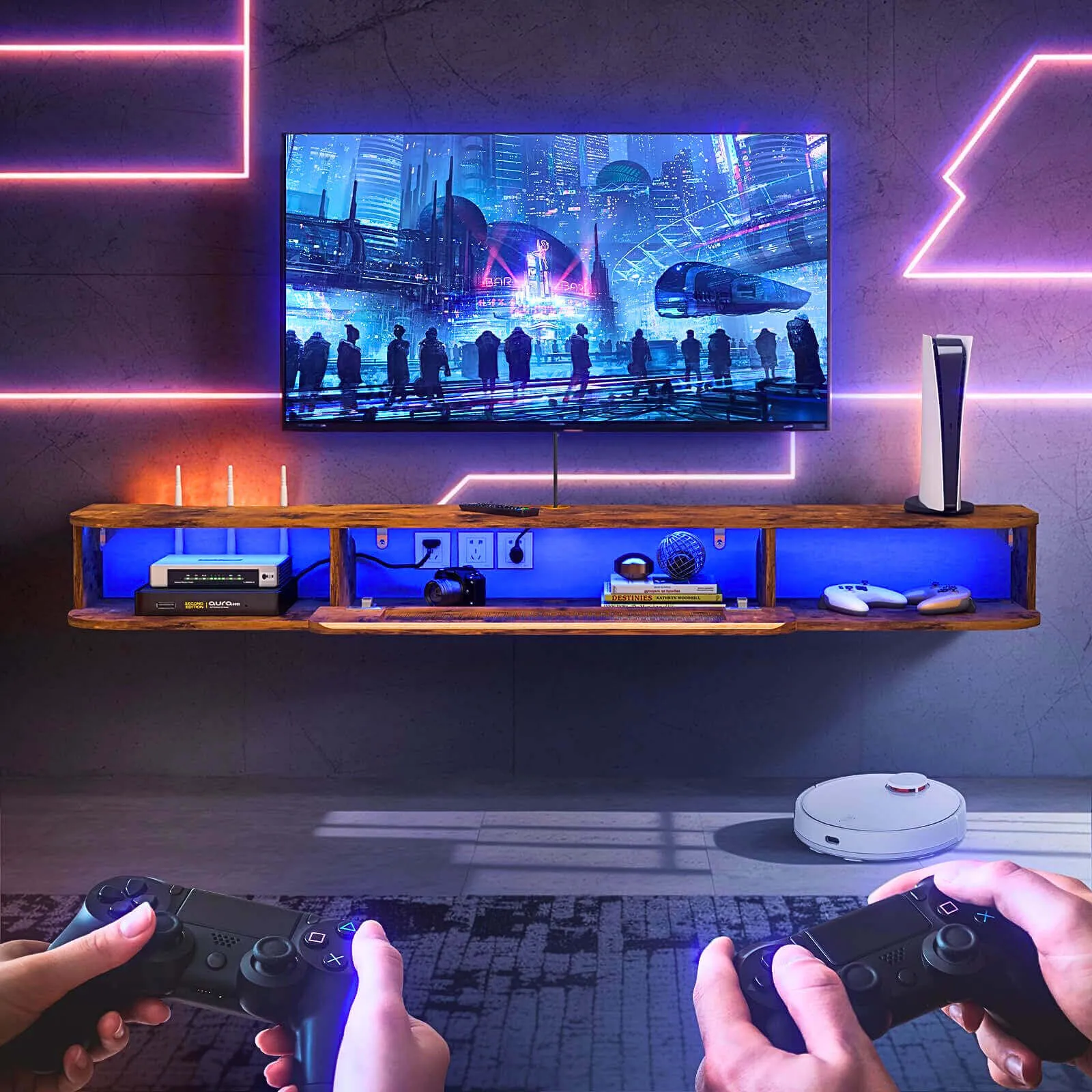 82" Eclaire Floating TV Stand, Rustic Brown