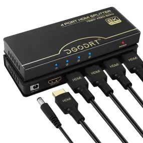 8K 60Hz HDMI Splitter 1 in 4 Out Extended Display, 1x4 HDMI Splitter 48Gbps Distributor Box Support 3D HDR HDCP 2.3 for HDTV,Fire Stick,PS5,Xbox,Blu Ray(1 Source onto 4 Displays)