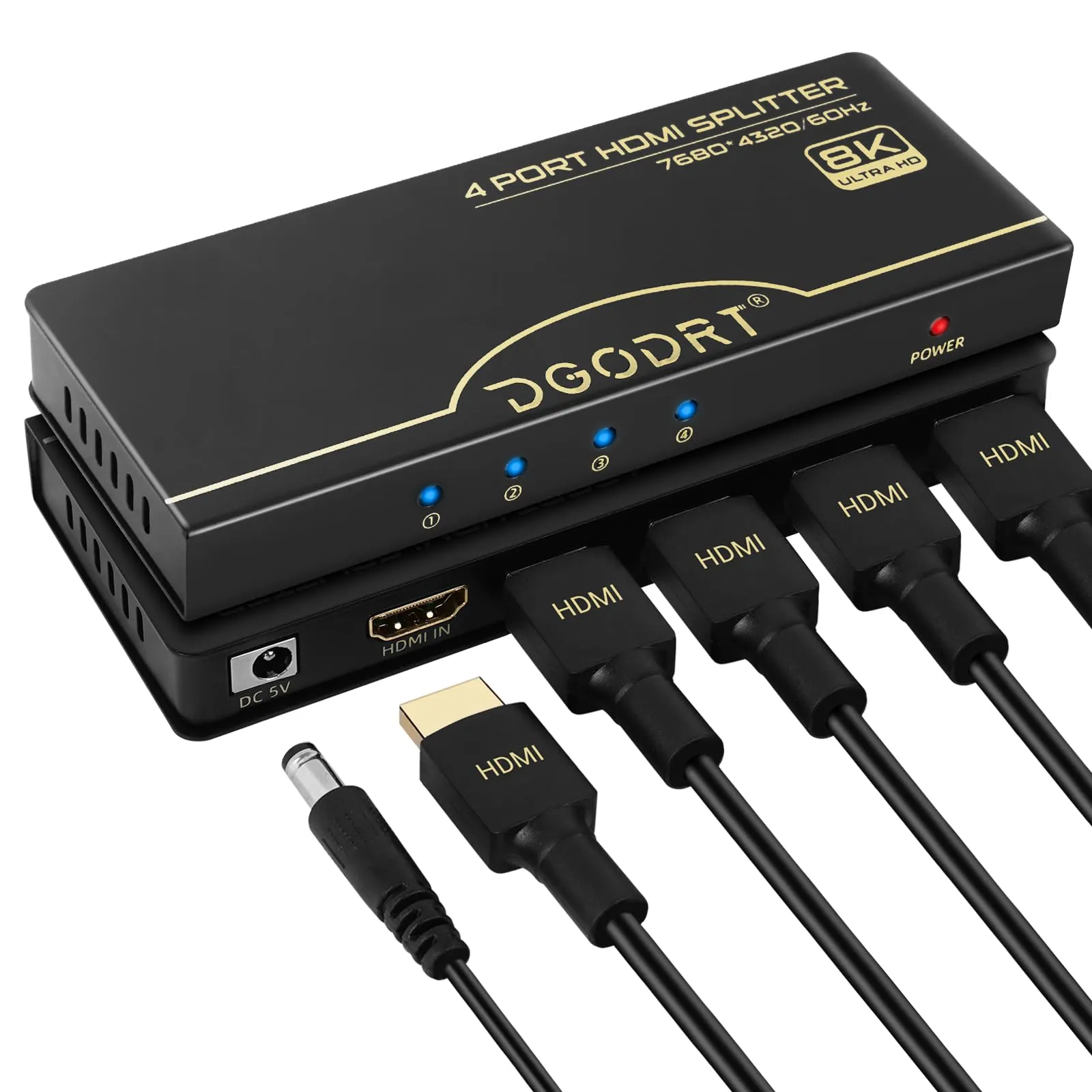 8K 60Hz HDMI Splitter 1 in 4 Out Extended Display, 1x4 HDMI Splitter 48Gbps Distributor Box Support 3D HDR HDCP 2.3 for HDTV,Fire Stick,PS5,Xbox,Blu Ray(1 Source onto 4 Displays)