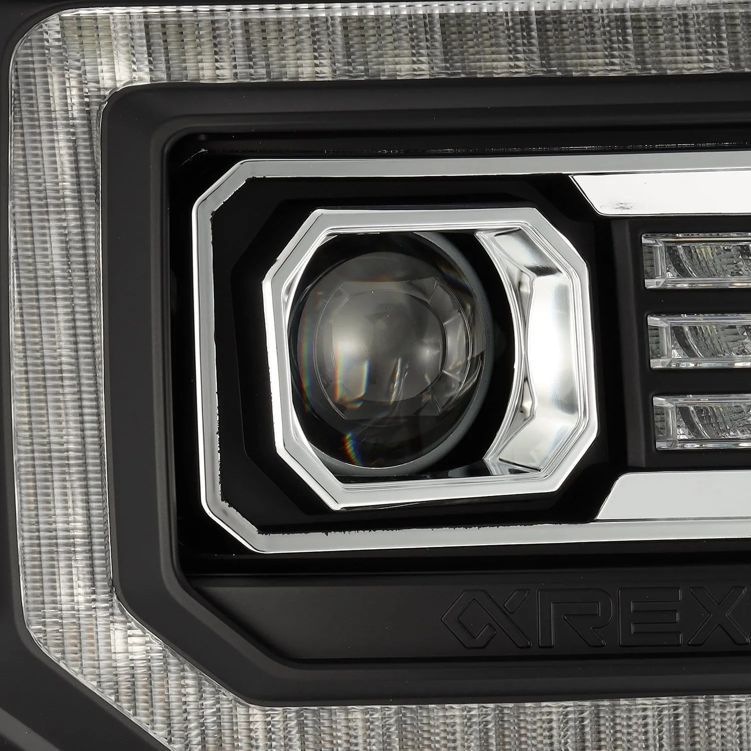 AlphaRex Headlights GMC Sierra (14-18) Dual LED Projector LUXX Series w/ Sequential Turn Signal - Alpha Black / Black
