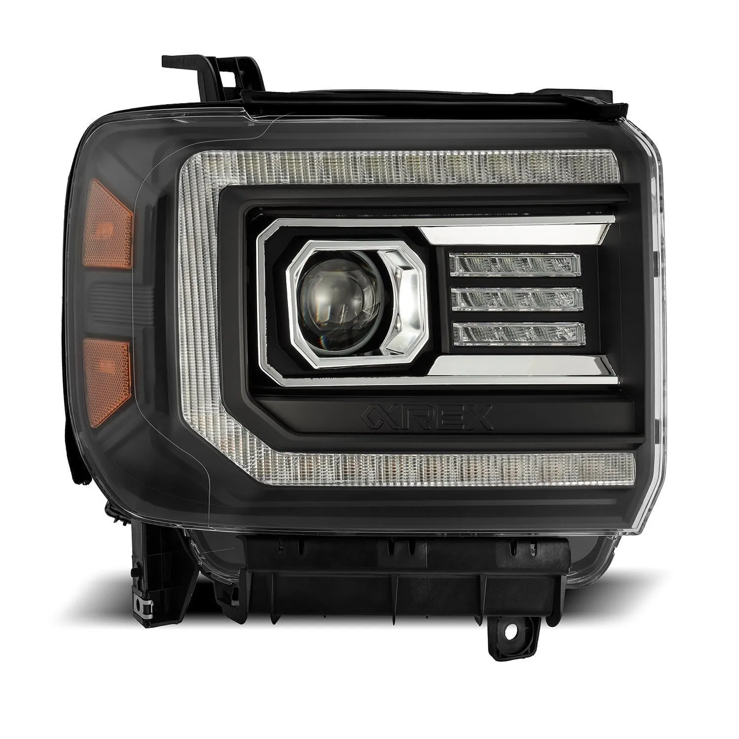 AlphaRex Headlights GMC Sierra (14-18) Dual LED Projector LUXX Series w/ Sequential Turn Signal - Alpha Black / Black