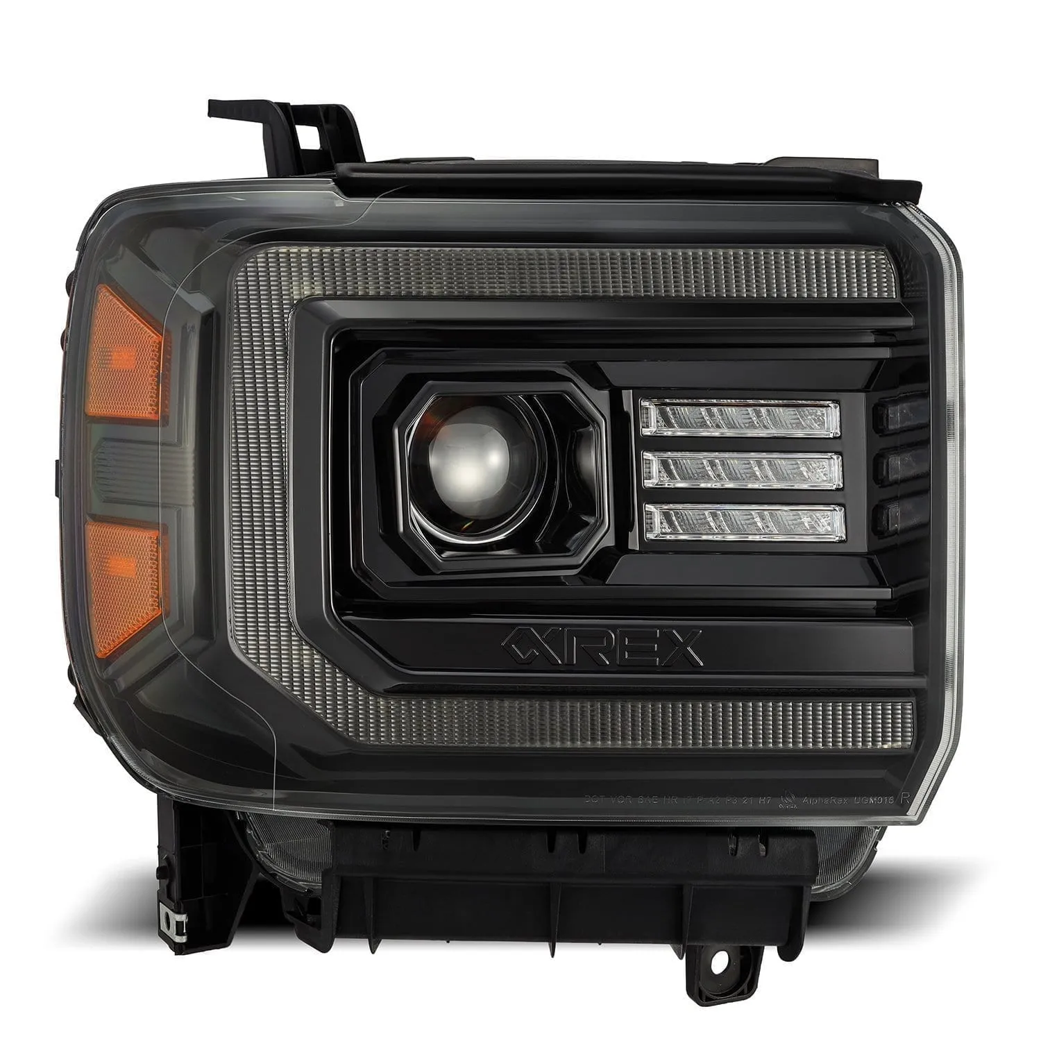 AlphaRex Headlights GMC Sierra (14-18) Dual LED Projector LUXX Series w/ Sequential Turn Signal - Alpha Black / Black