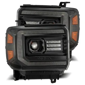 AlphaRex Headlights GMC Sierra (14-18) Dual LED Projector LUXX Series w/ Sequential Turn Signal - Alpha Black / Black