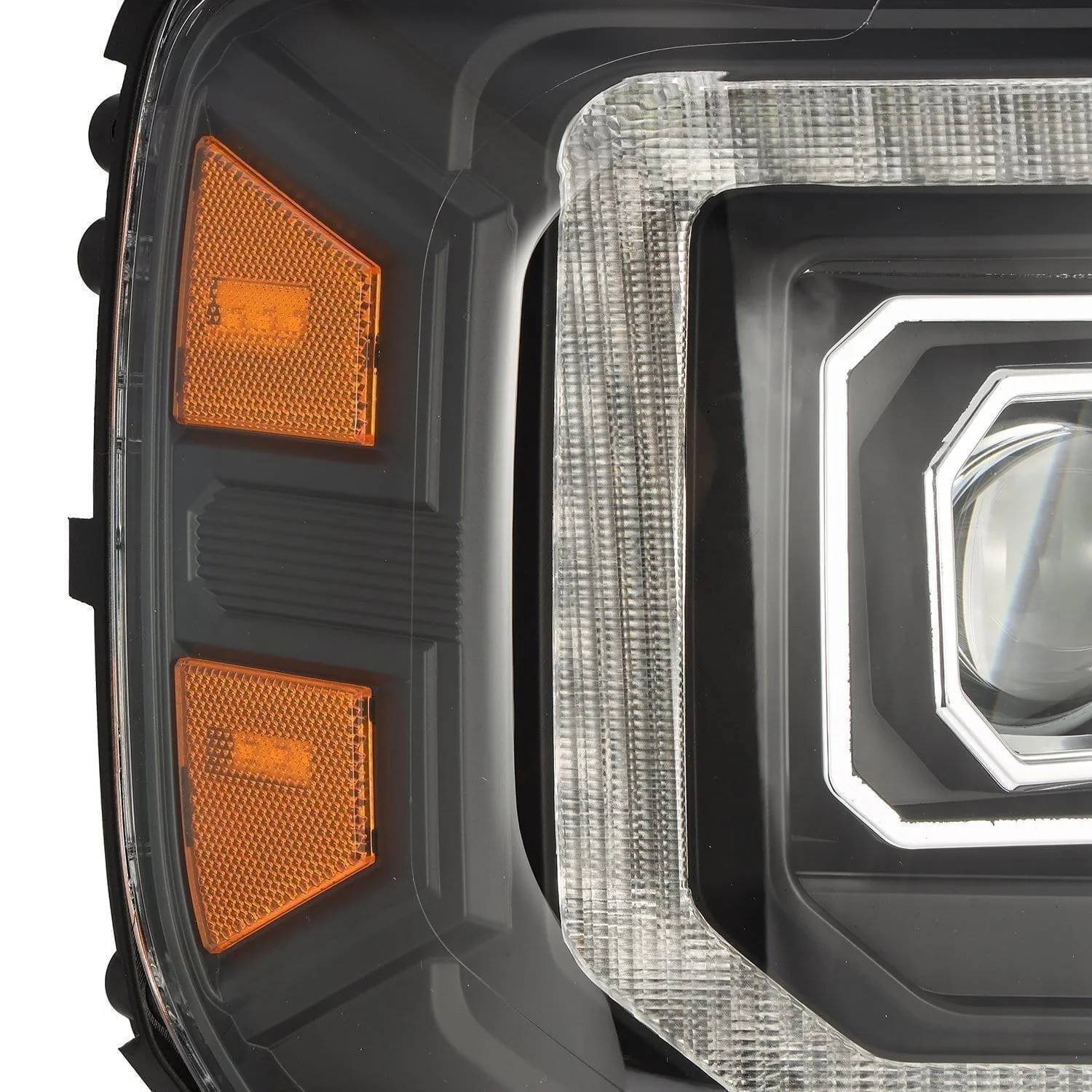 AlphaRex Headlights GMC Sierra (14-18) Dual LED Projector LUXX Series w/ Sequential Turn Signal - Alpha Black / Black
