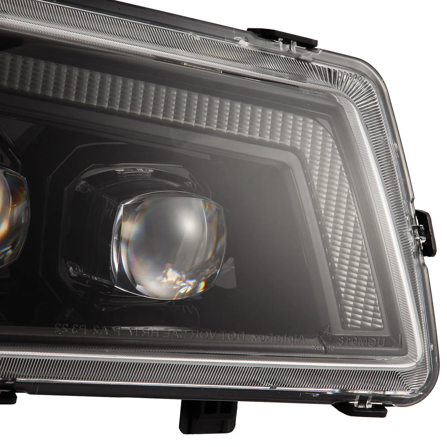 AlphaRex LED Projector Headlights Chevy Silverado w/o Body Cladding (03-06) [3D Ice-Cube LED - NOVA Series w/ DRL] Alpha-Black / Chrome / Black