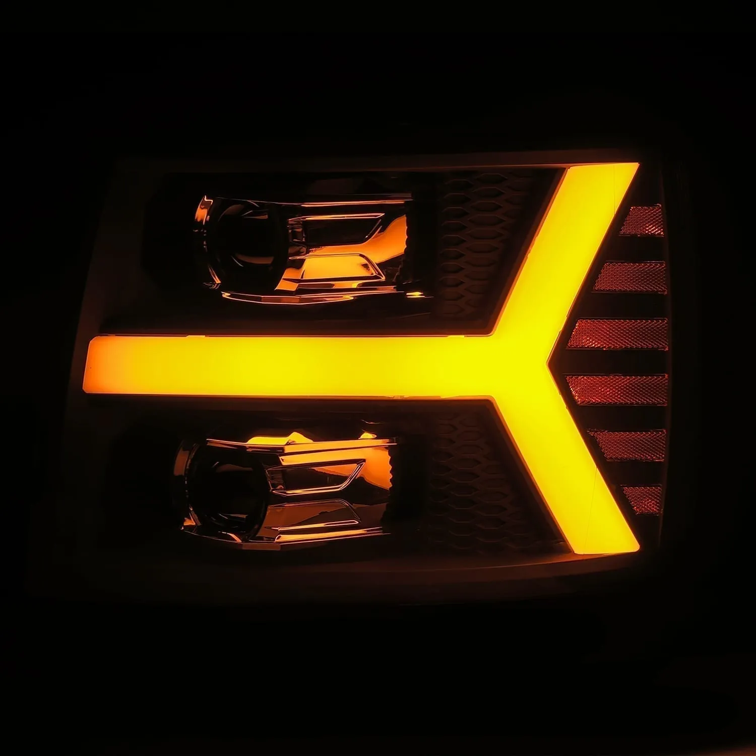 AlphaRex Projector Headlights Chevy Silverado (07-13) LED LUXX Series w/ Sequential Turn Signal - Chrome / Jet Black