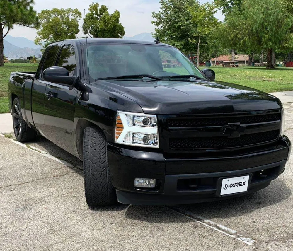 AlphaRex Projector Headlights Chevy Silverado (07-13) LED LUXX Series w/ Sequential Turn Signal - Chrome / Jet Black