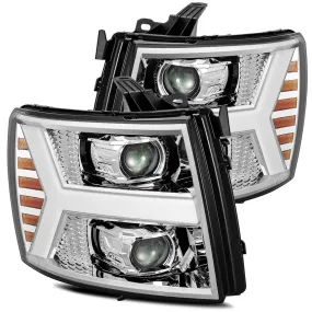 AlphaRex Projector Headlights Chevy Silverado (07-13) LED LUXX Series w/ Sequential Turn Signal - Chrome / Jet Black