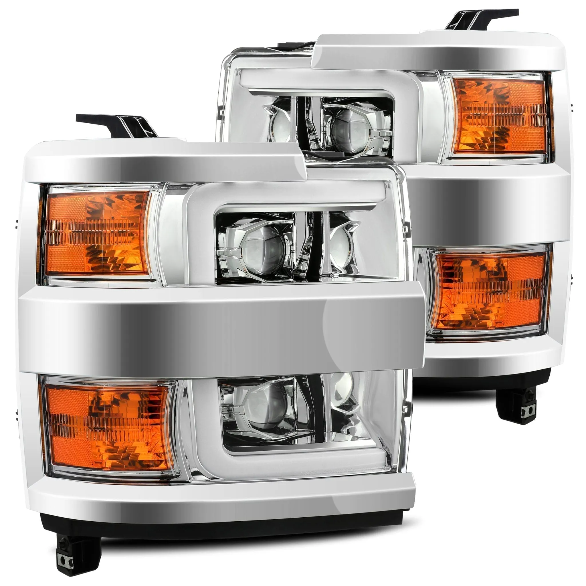 AlphaRex Projector Headlights Chevy Silverado 2500HD/3500HD (2015-2019) Pro Series - Sequential Turn - Black/Chrome/Jet Black