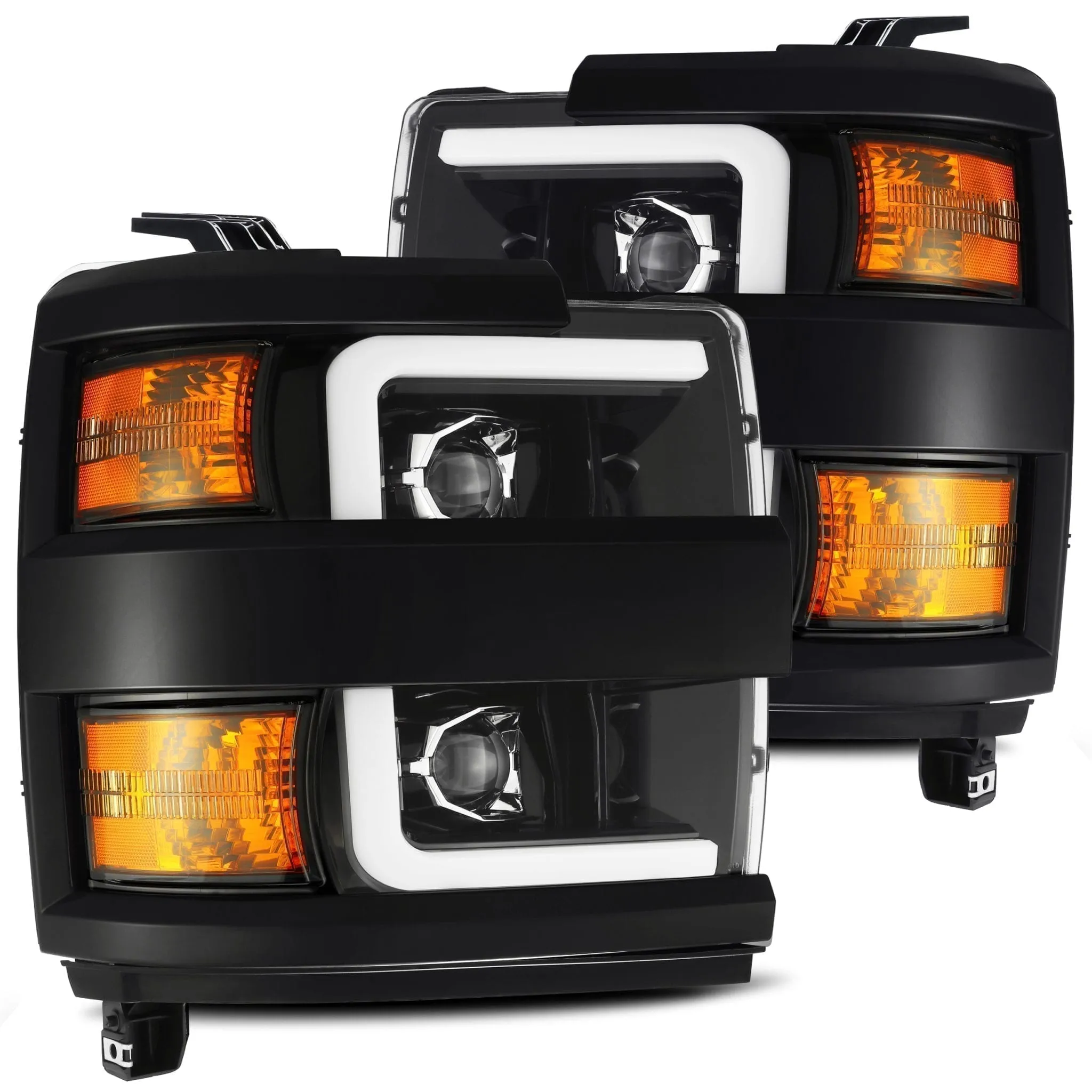 AlphaRex Projector Headlights Chevy Silverado 2500HD/3500HD (2015-2019) Pro Series - Sequential Turn - Black/Chrome/Jet Black