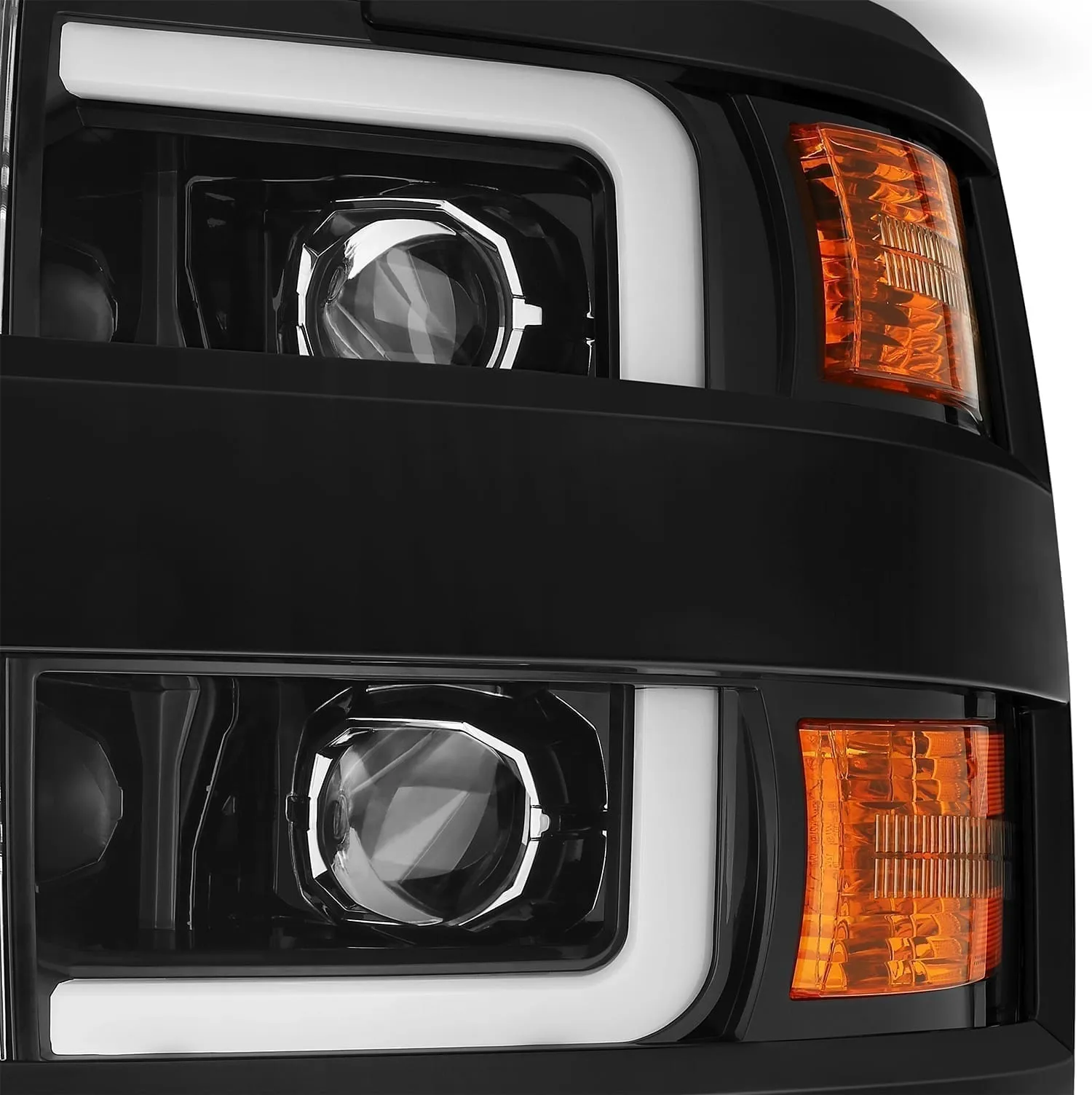AlphaRex Projector Headlights Chevy Silverado 2500HD/3500HD (2015-2019) Pro Series - Sequential Turn - Black/Chrome/Jet Black