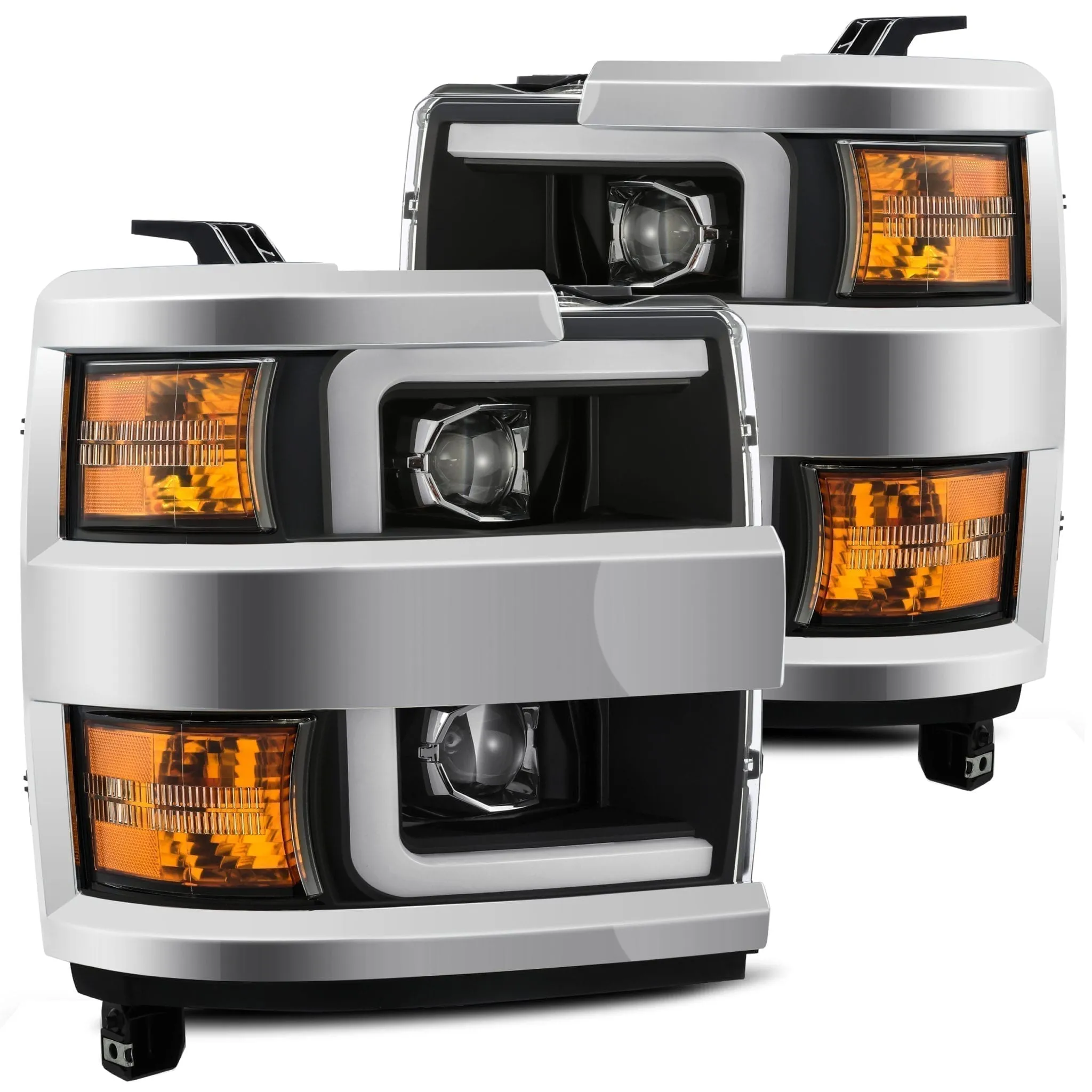 AlphaRex Projector Headlights Chevy Silverado 2500HD/3500HD (2015-2019) Pro Series - Sequential Turn - Black/Chrome/Jet Black