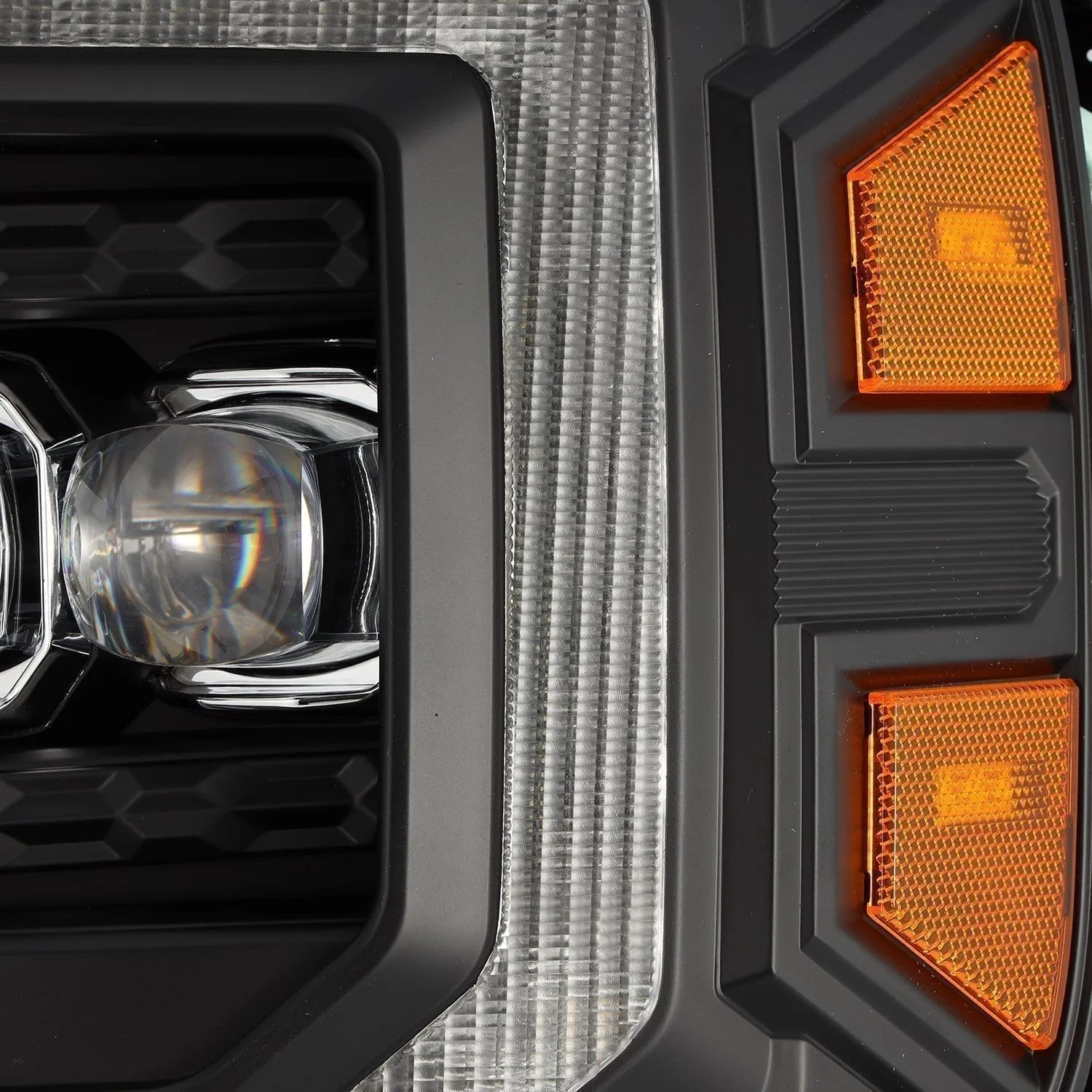 AlphaRex Quad 3D LED Projector Headlights GMC Sierra (2014-2018) [Nova Series - DRL Light Tube] Alpha-Black/Black