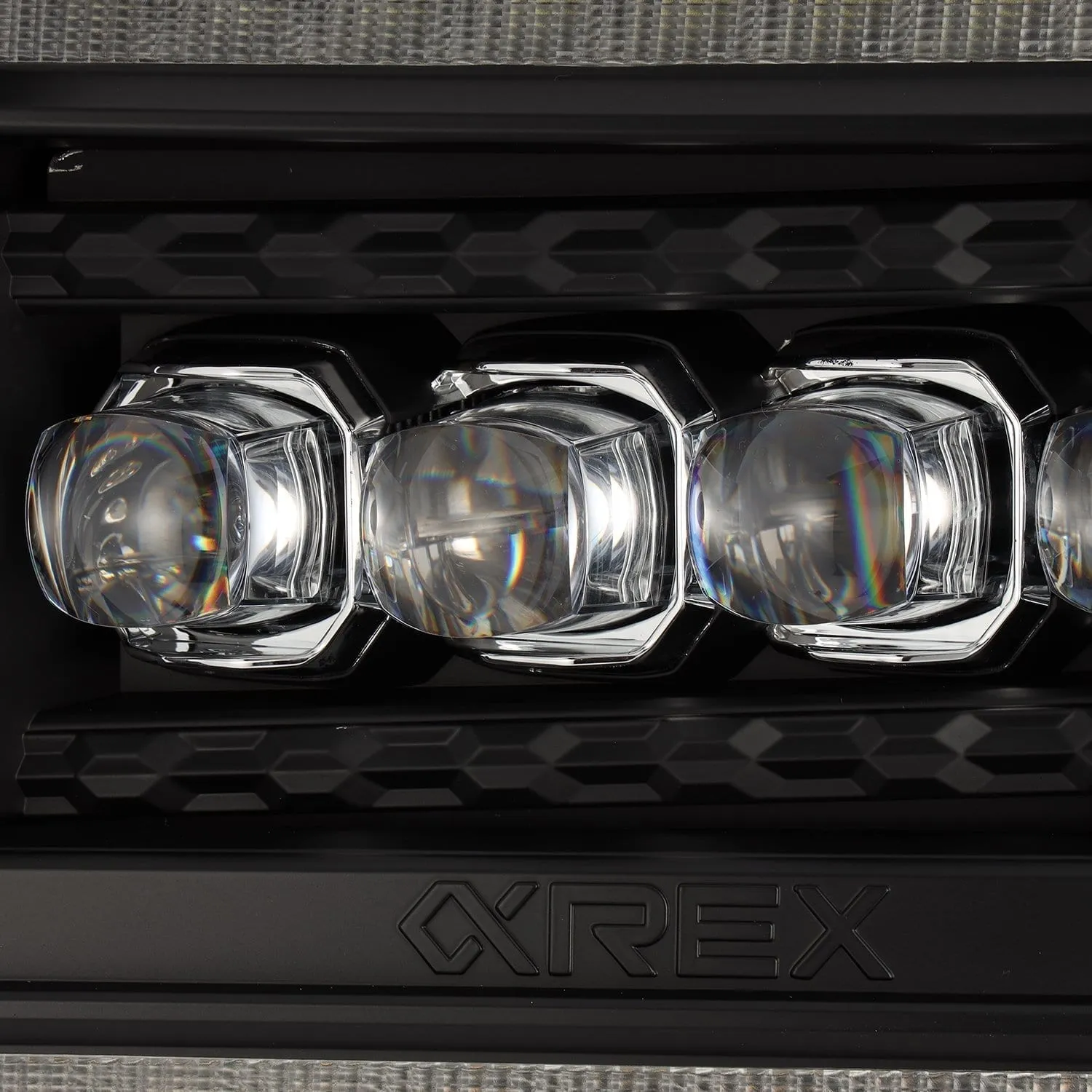 AlphaRex Quad 3D LED Projector Headlights GMC Sierra (2014-2018) [Nova Series - DRL Light Tube] Alpha-Black/Black