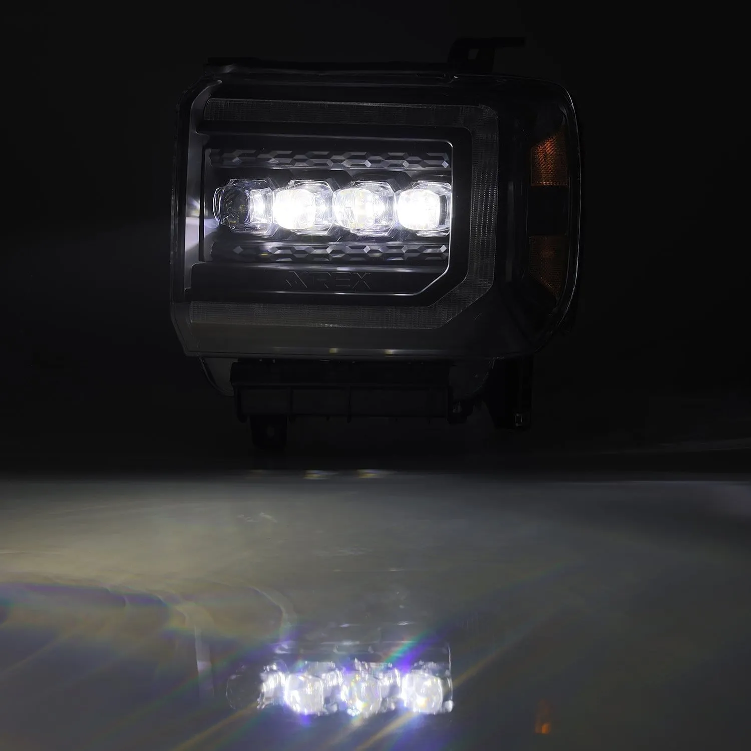 AlphaRex Quad 3D LED Projector Headlights GMC Sierra (2014-2018) [Nova Series - DRL Light Tube] Alpha-Black/Black