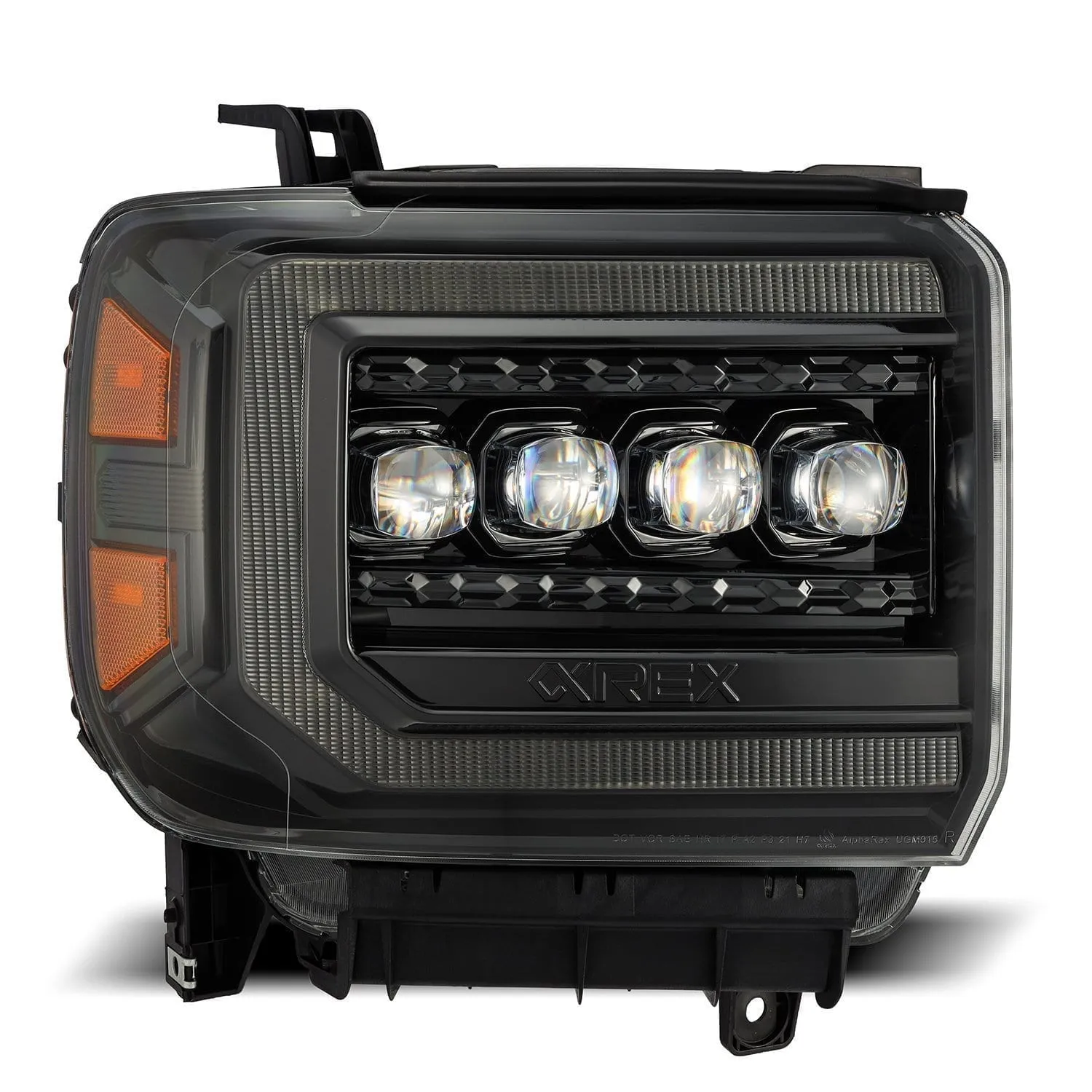 AlphaRex Quad 3D LED Projector Headlights GMC Sierra (2014-2018) [Nova Series - DRL Light Tube] Alpha-Black/Black