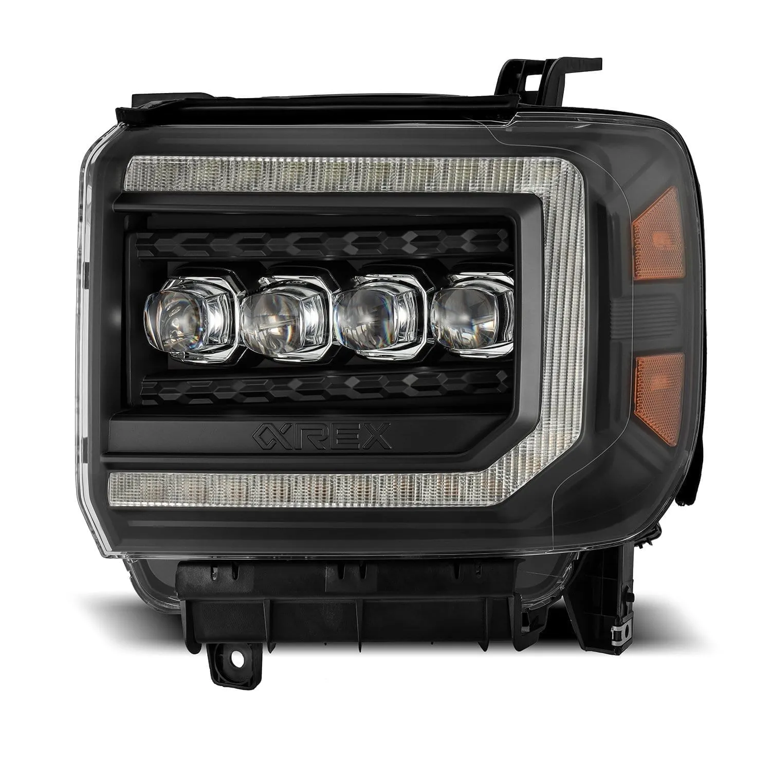 AlphaRex Quad 3D LED Projector Headlights GMC Sierra (2014-2018) [Nova Series - DRL Light Tube] Alpha-Black/Black