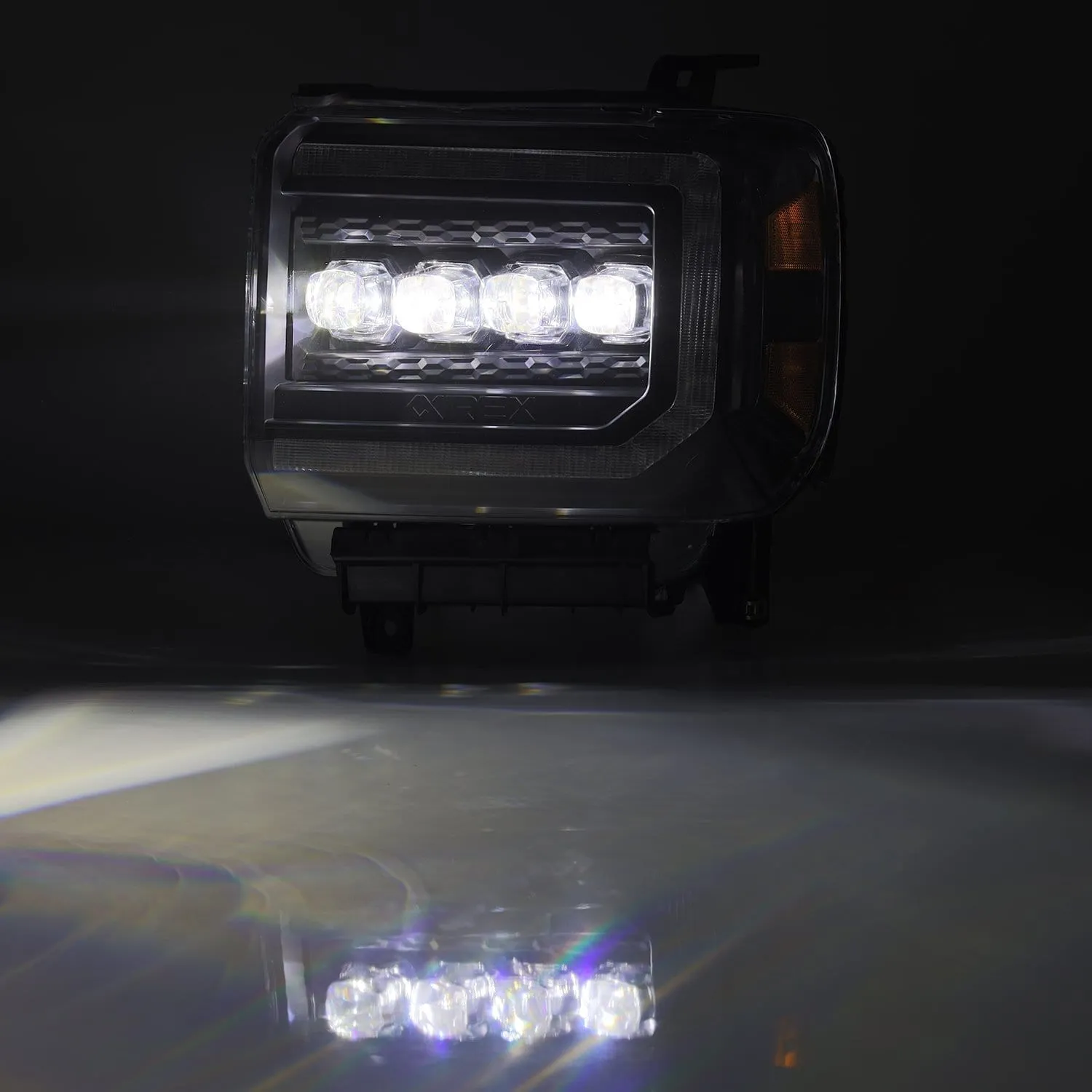 AlphaRex Quad 3D LED Projector Headlights GMC Sierra (2014-2018) [Nova Series - DRL Light Tube] Alpha-Black/Black